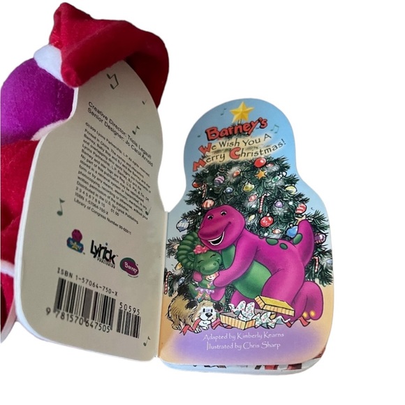 Vintage 1999 Barney as Santa Claus with We Wish You A Merry Christmas Board Book - Picture 9 of 13